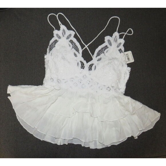Free People Tops - Free People White Tiered Adella Boho Cami Tank Crochet Lace Detail Size S